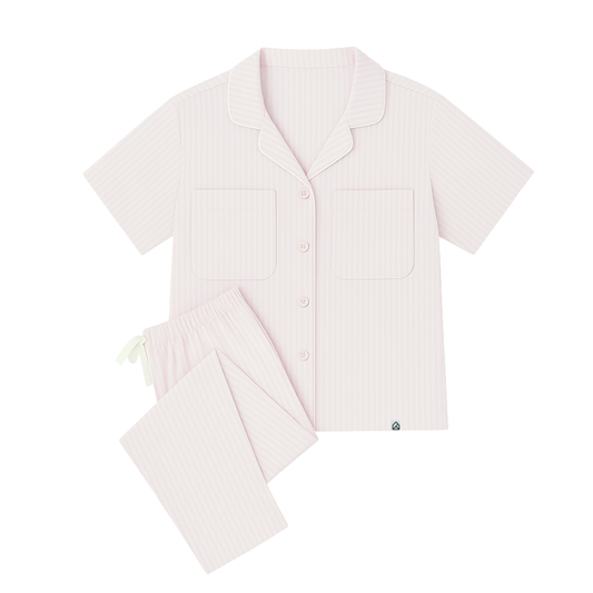 Andy Organic Bamboo Short Sleeve Pajama Set – Soft Blush Stripes