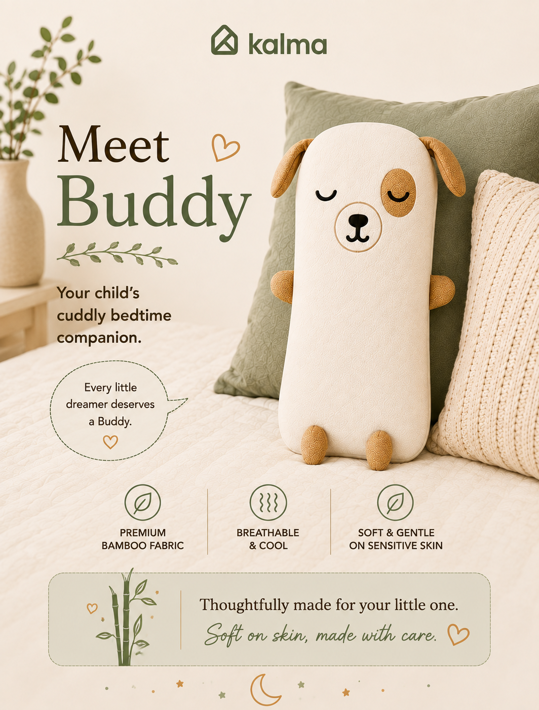 Kalma Bamboo Fabric Pillow | BUDDY THE DOG