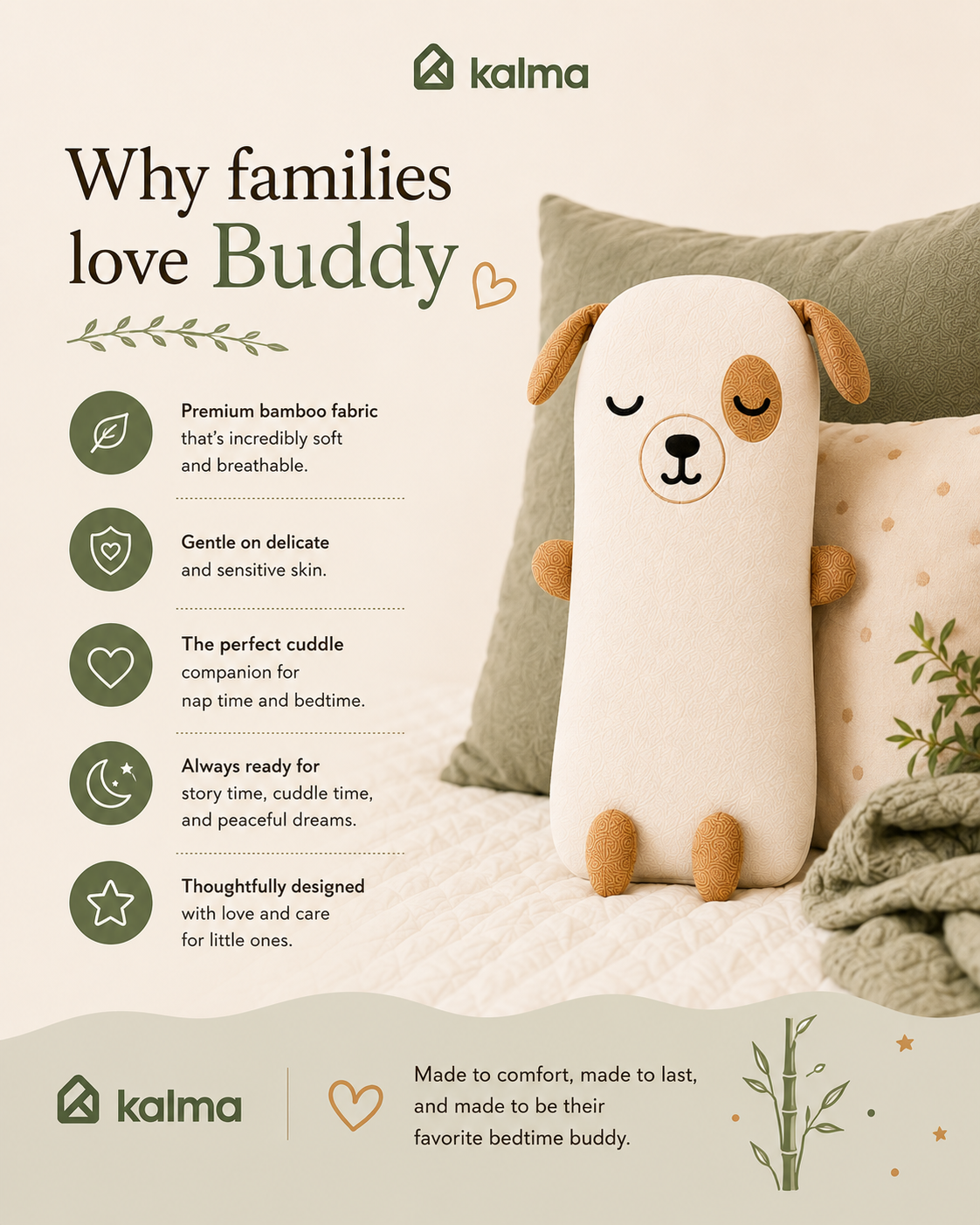 Kalma Bamboo Fabric Pillow | BUDDY THE DOG