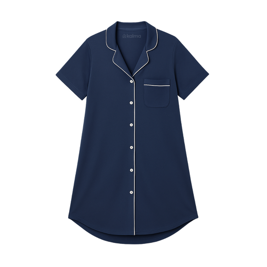 Demi Organic Bamboo Button Down Dress – Navy