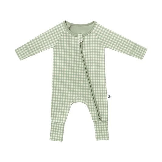 Harper Organic Bamboo Zip Sleepsuit - Moments in Bloom (Gingham Collection) – Sage Gingham