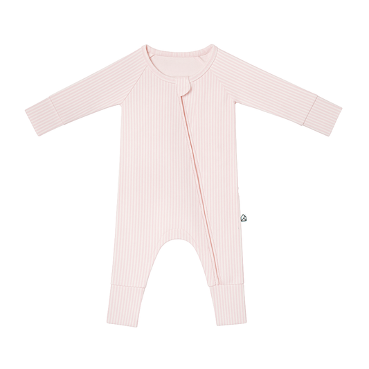 Harper Organic Bamboo Zip Sleepsuit – Soft Blush Stripes