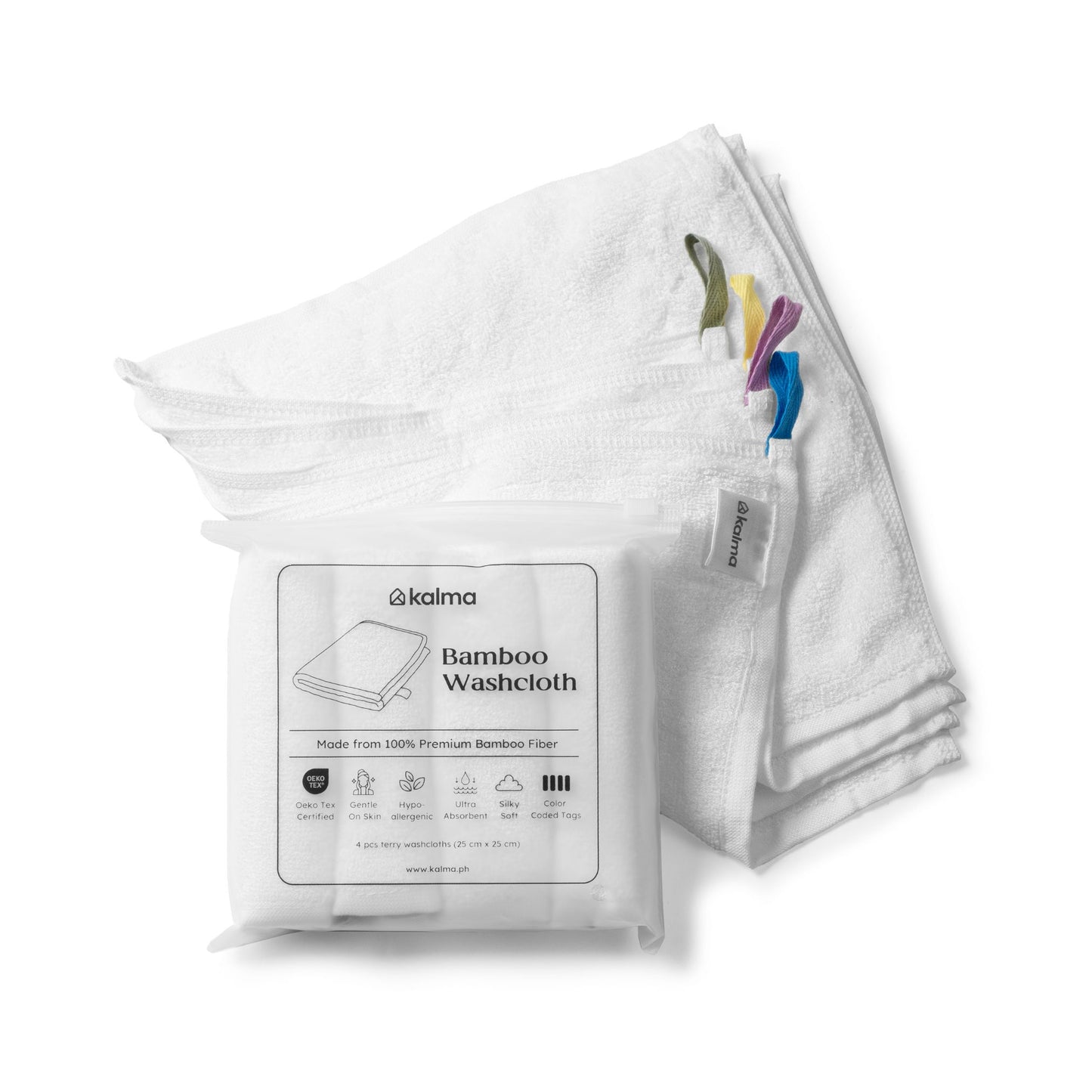 Kalma Bamboo Terry Washcloths with Color Coded Tags 4 pcs